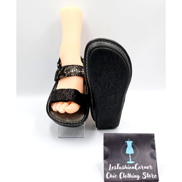 Alegria Womens Black Metallic Detailing Leather Verona Pewter Mosaic Sz 8.5 2319 - Picture 3 of 16